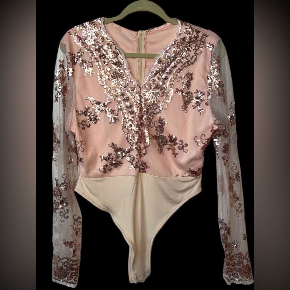 Pink/Rose Gold Sequin Body Suit